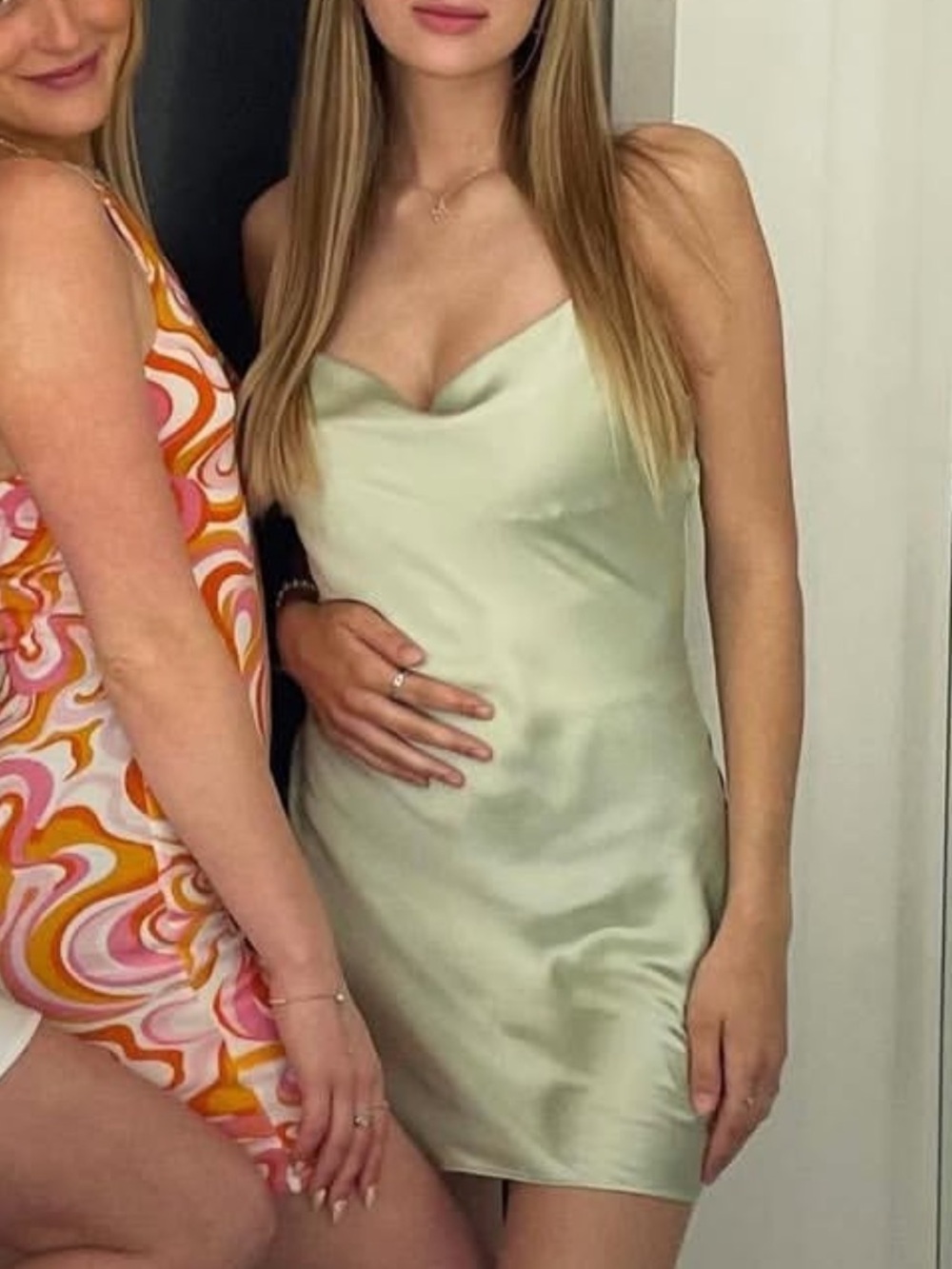 Dynamite Satin Cowl Mini Dress in Sage Green